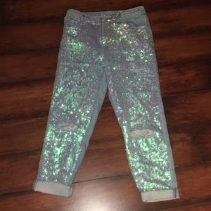 Sequin distresses jeans